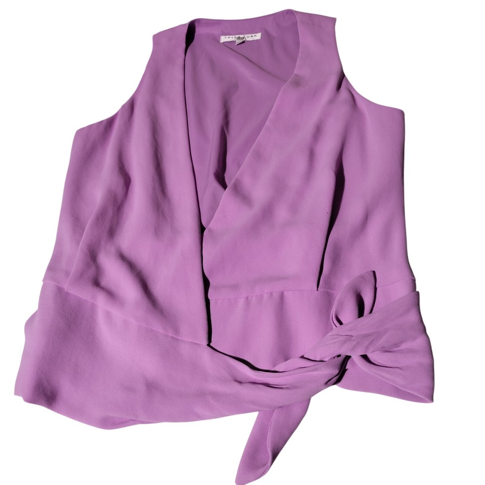 Trina Turk Impatiens Lavender Blouse Sz Large Sleeveless Tie Bottom